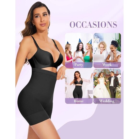 High-Waist Tummy Control Shapewear Shorts for Women Black Large - Picture 6 of 6